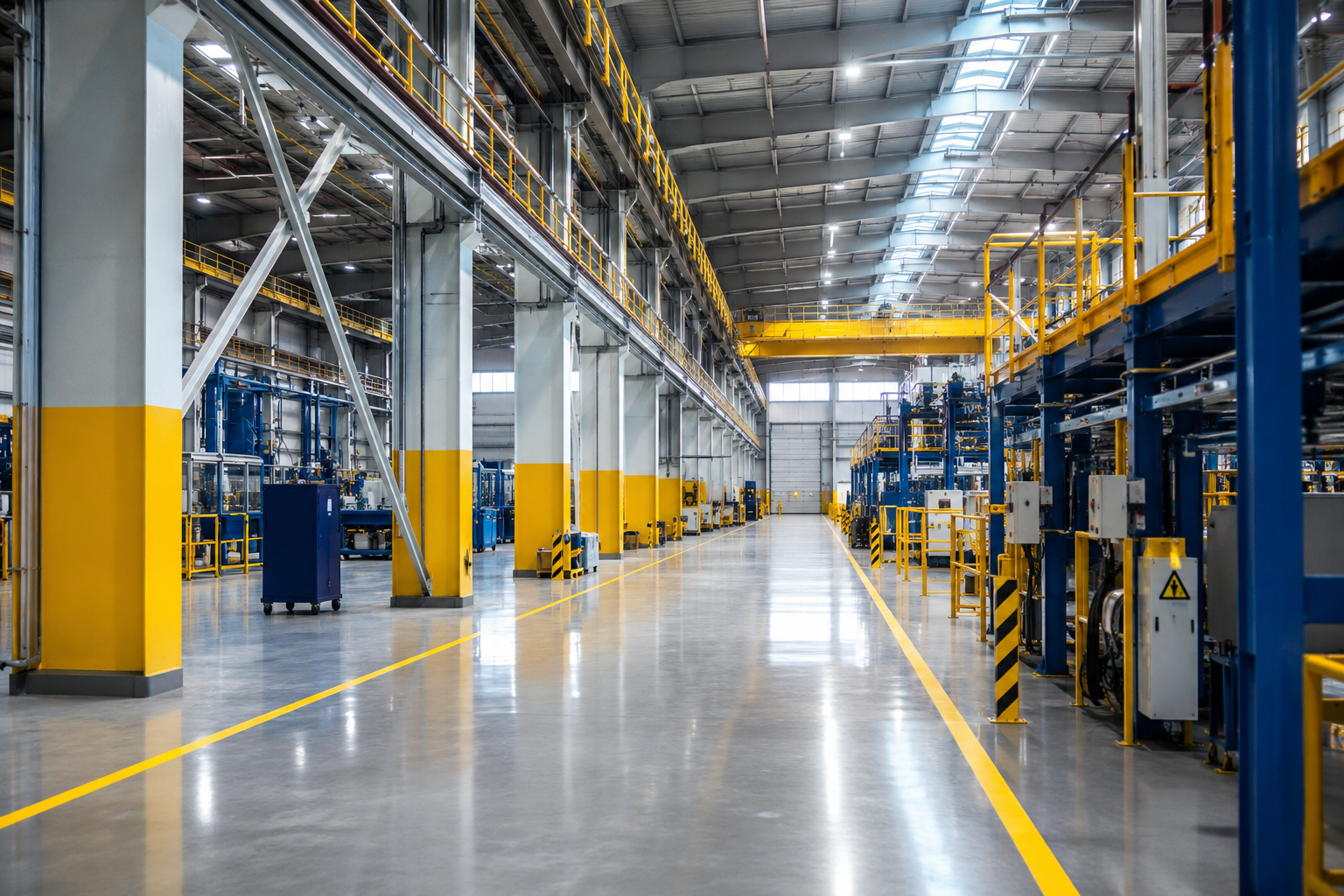 Factory Repainting Modern industrial warehouse with yellow accents